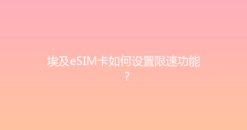 埃及eSIM卡如何设置限速功能？ 