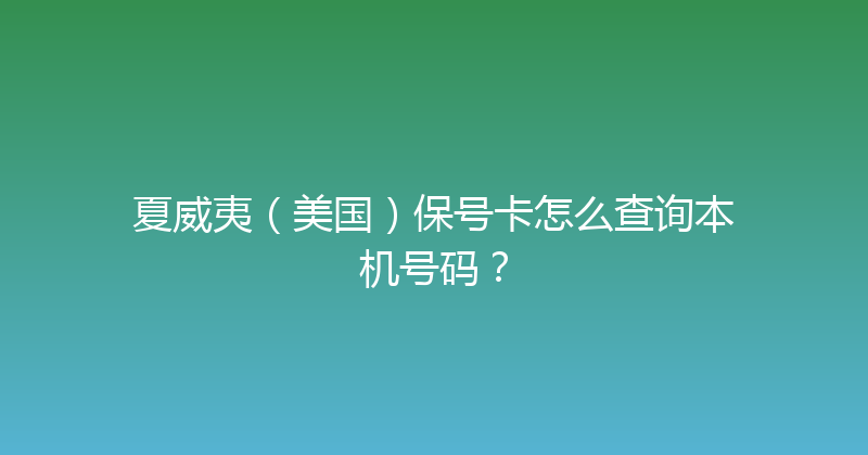 夏威夷（美国）保号卡怎么查询本机号码？ 