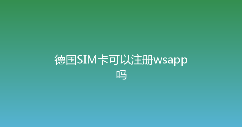 德国SIM卡可以注册wsapp吗 