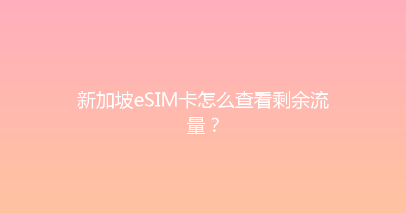 新加坡eSIM卡怎么查看剩余流量？ 