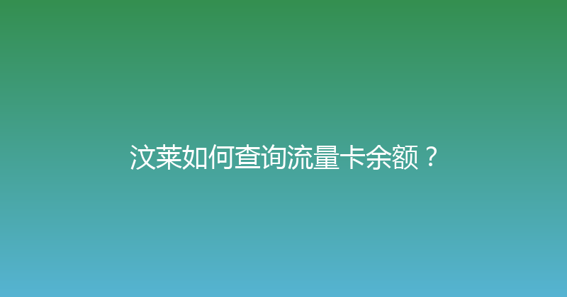汶莱如何查询流量卡余额？ 