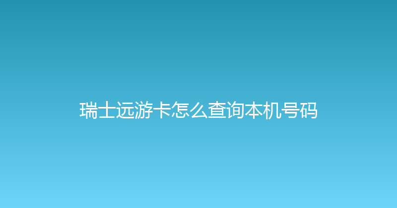 瑞士远游卡怎么查询本机号码 