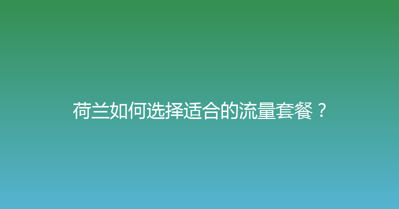 荷兰如何选择适合的流量套餐？ 