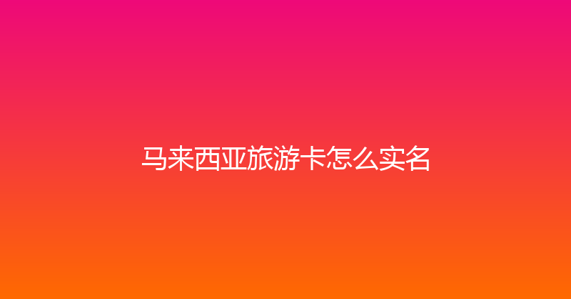 马来西亚旅游卡怎么实名 